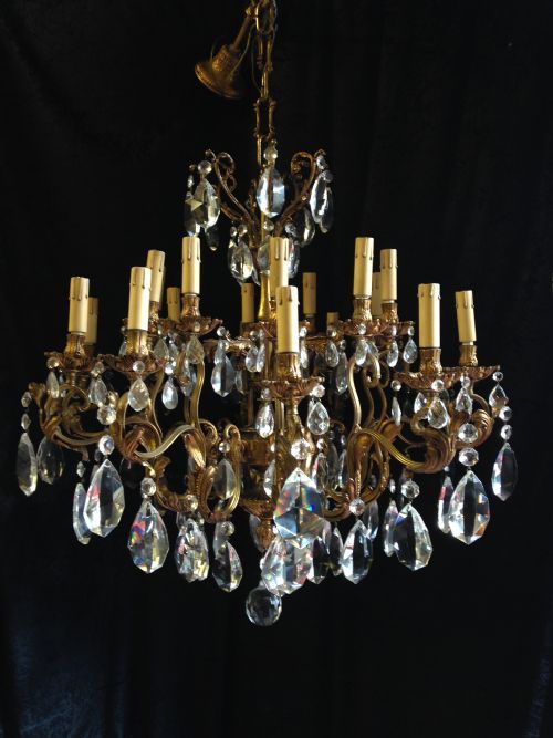 an italian gilt brass and crystal large antique chandelier