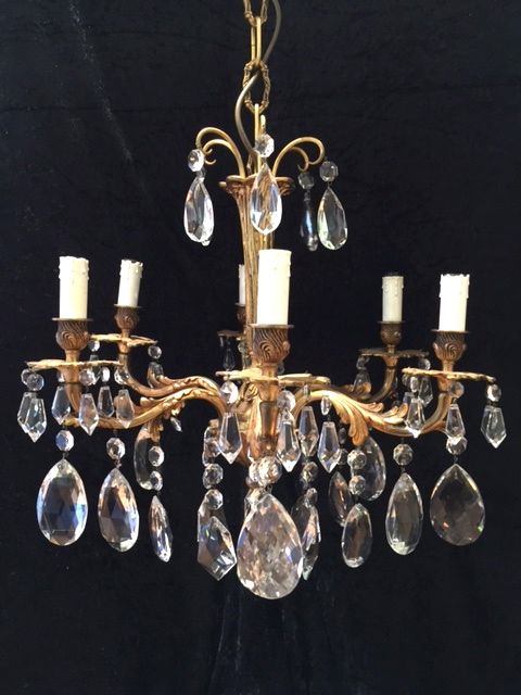 a six light italian gilt brass antique chandelier