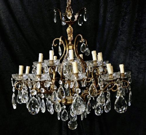a twenty light large italian brass and crystal antique chandelier