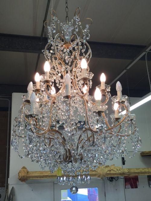 large italian antique gilt beaded florentine chandelier