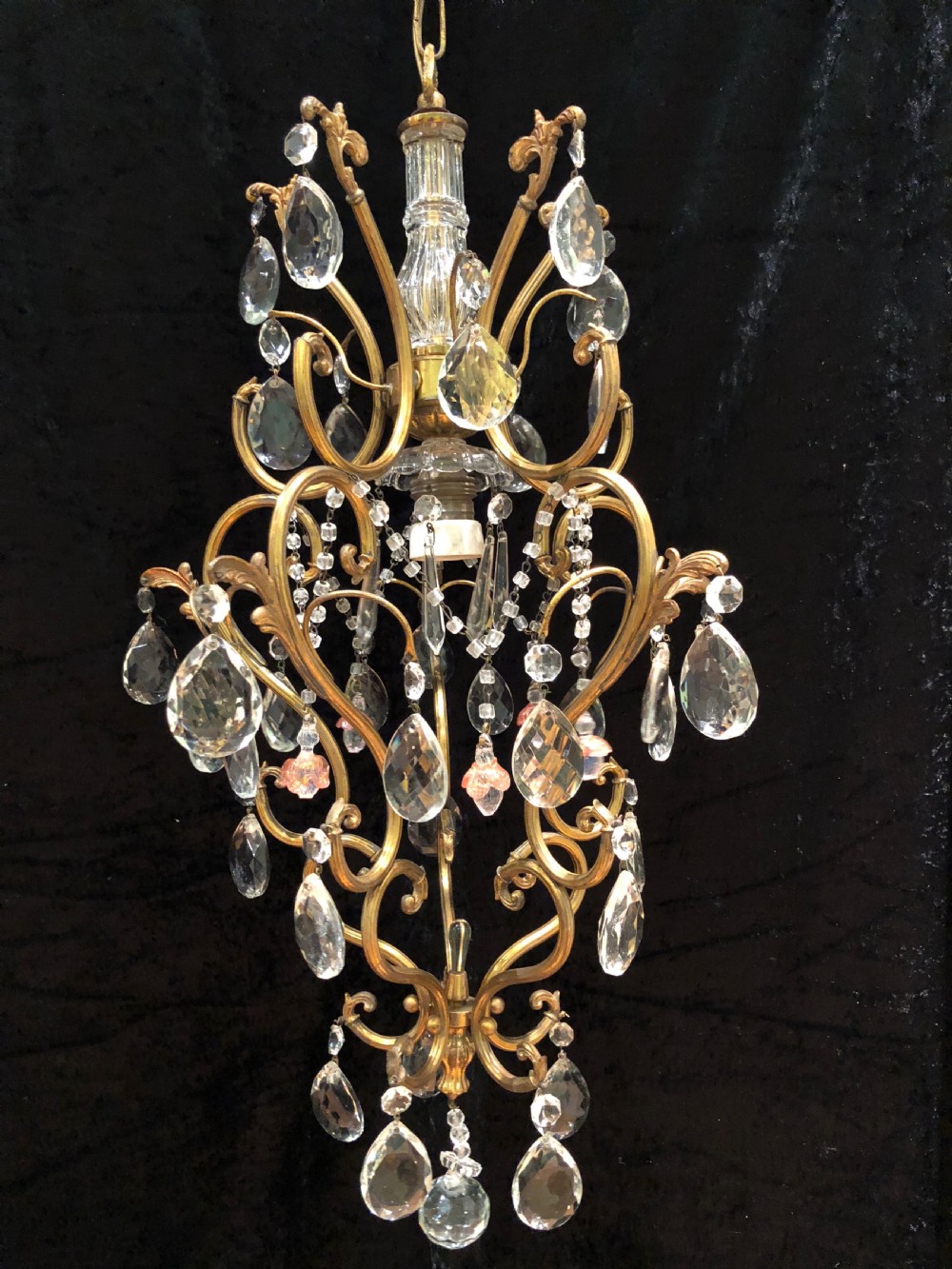 italian antique single light brass cage chandelier