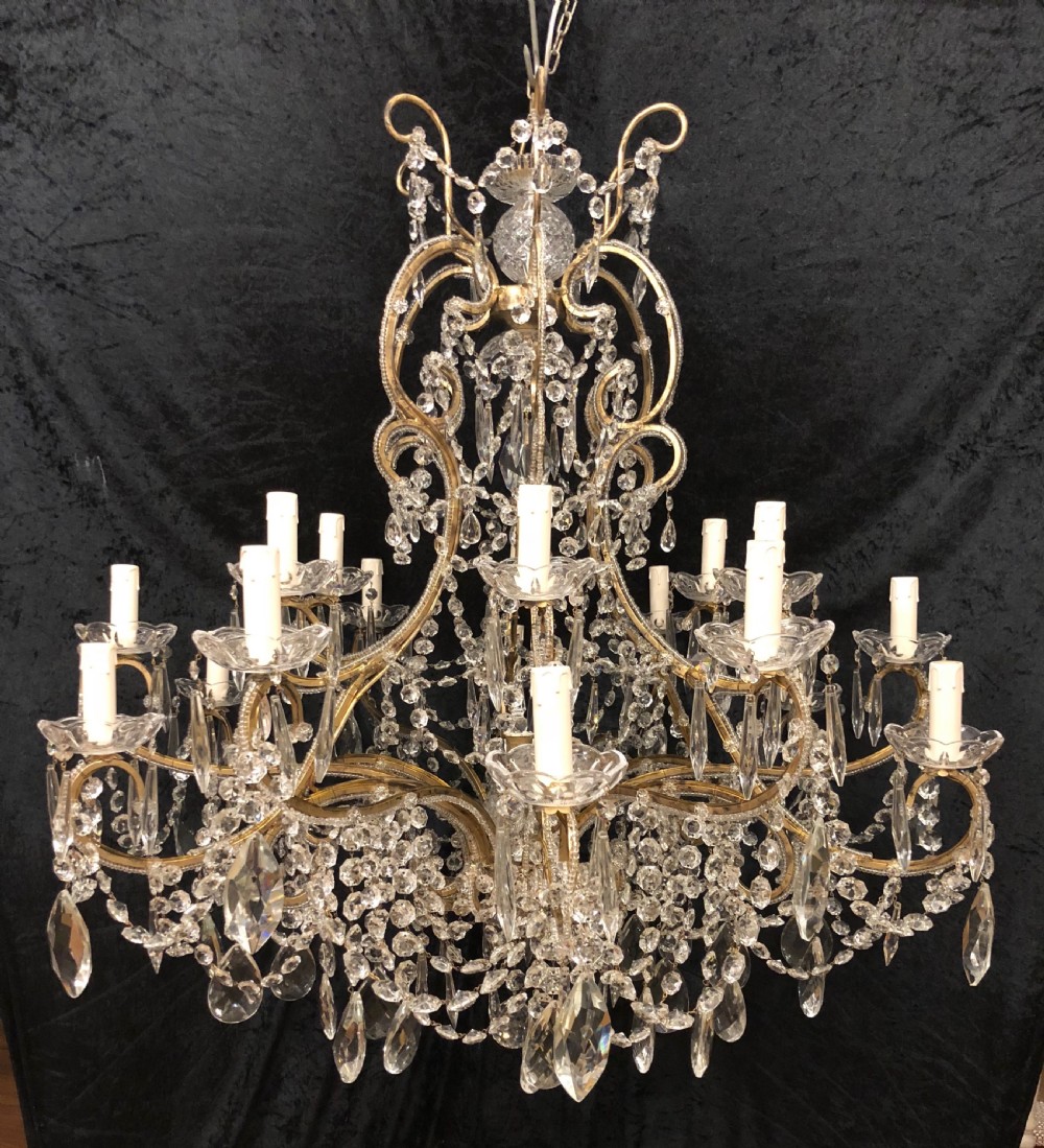 large italian florentine 18 light beaded gilt chandelier