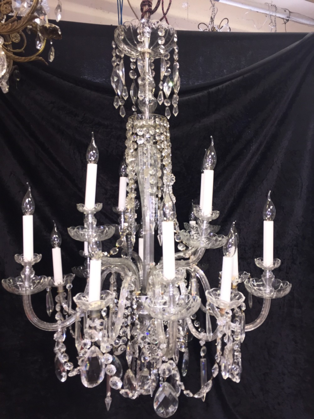 large english cut glass and crystal antique chandelier