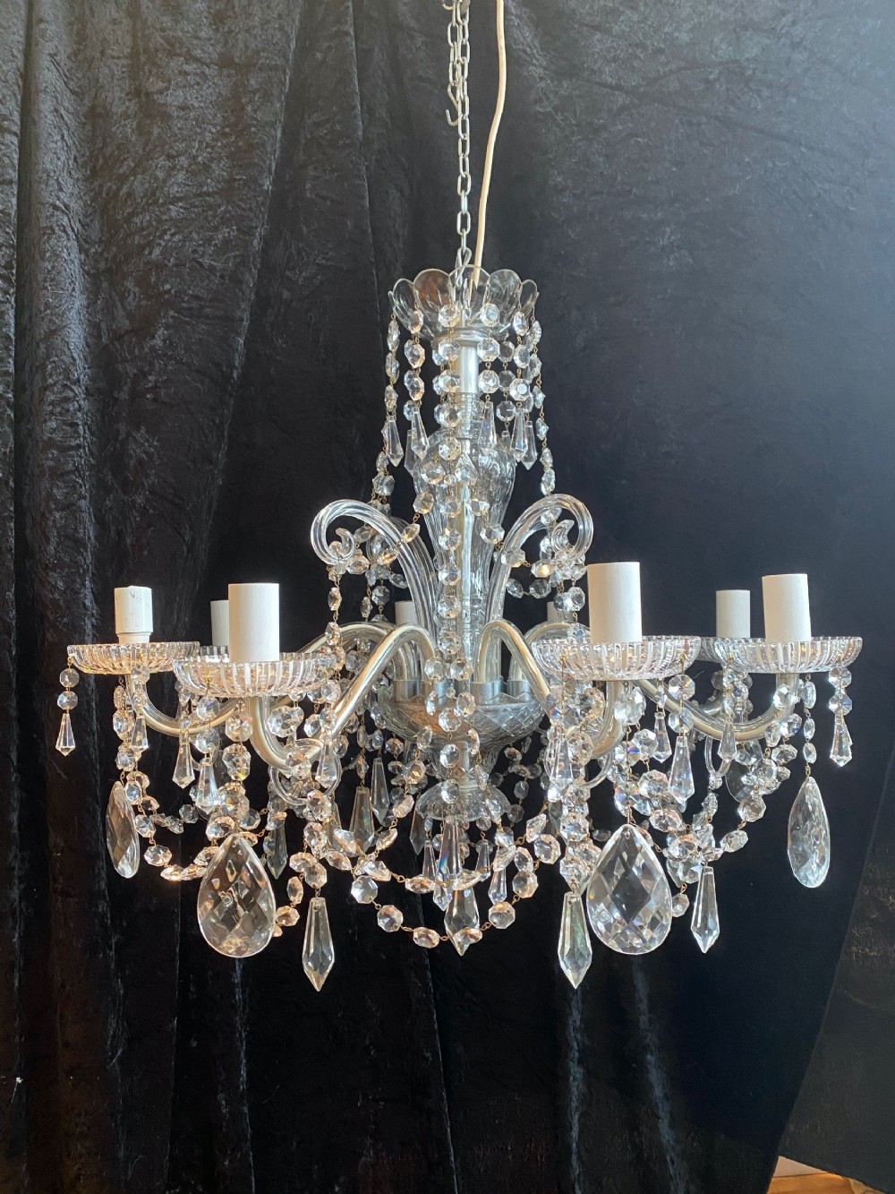 an eight light all glass english antique chandelier