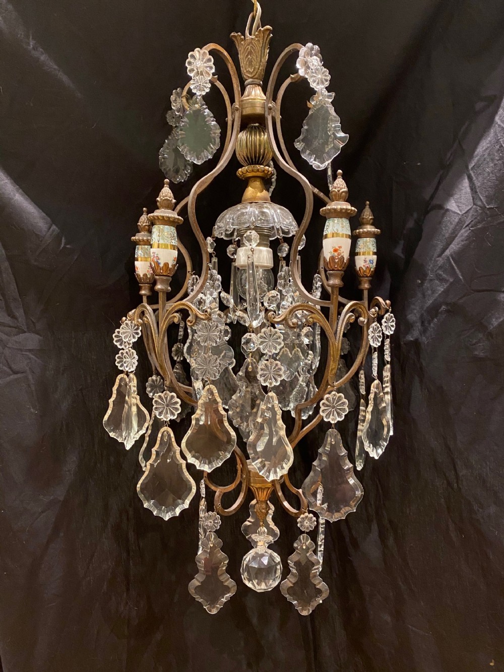 a one light antique italian cage chandelier