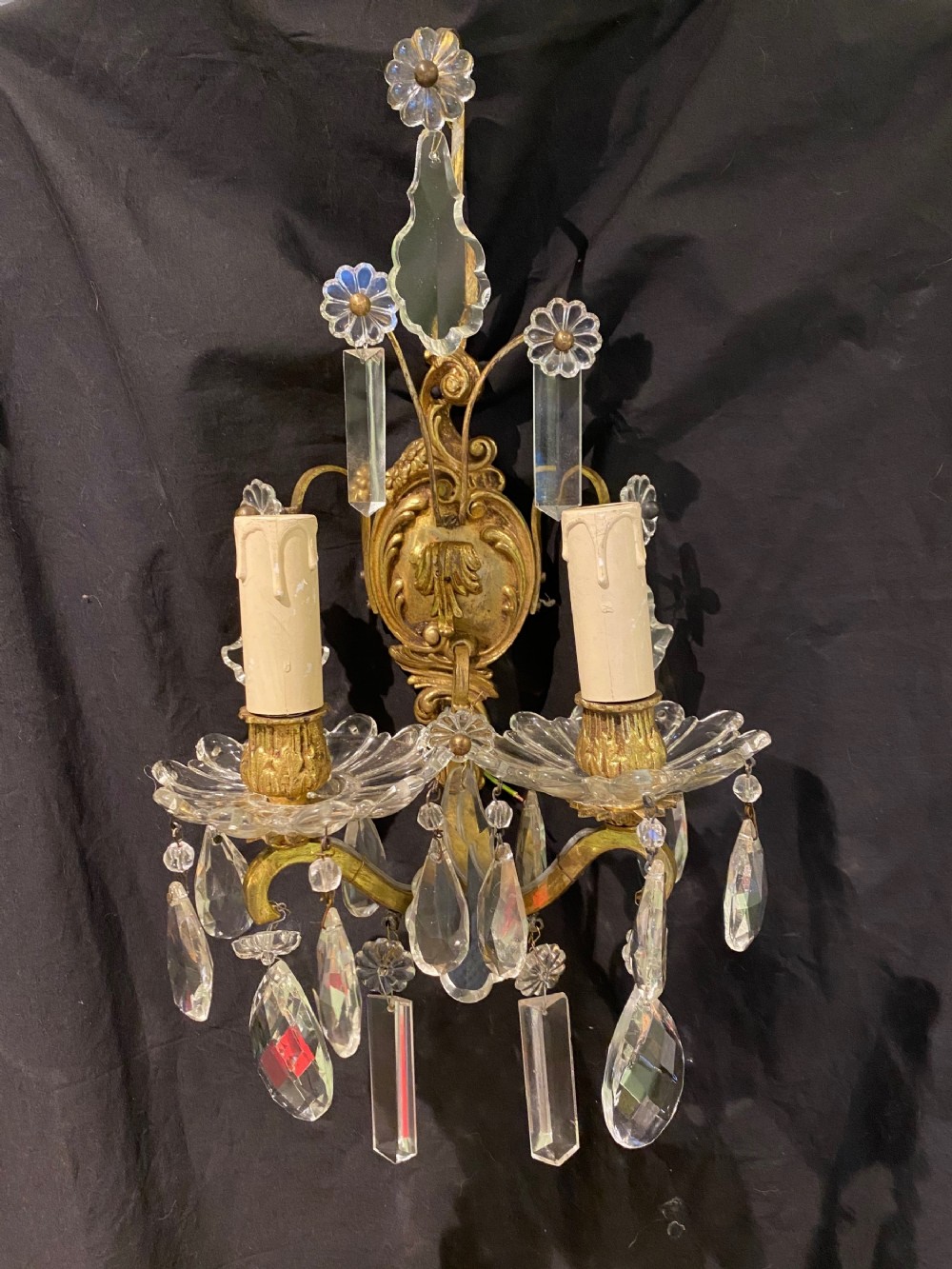 a pair of good quality french two light antique walllights