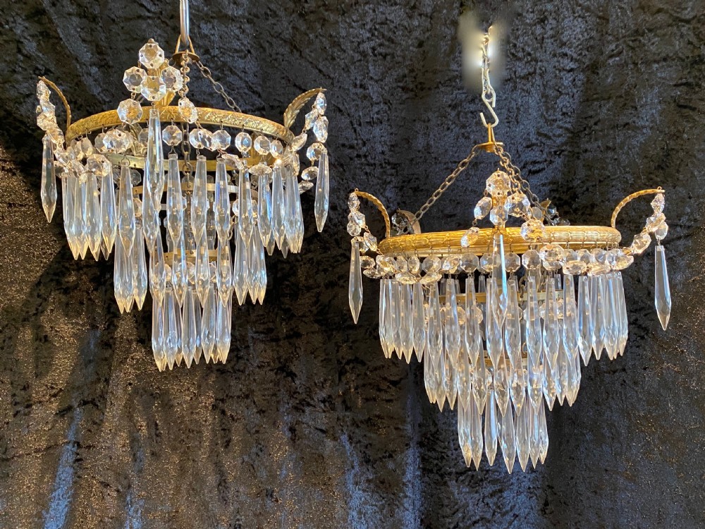 a near pair of english waterfall chandeliers