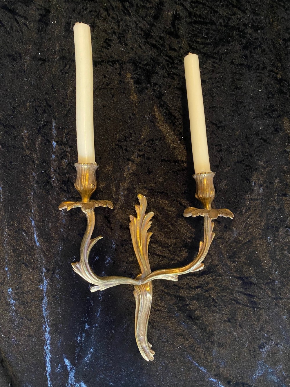 a pair of french rococo brass antique walllights for candles