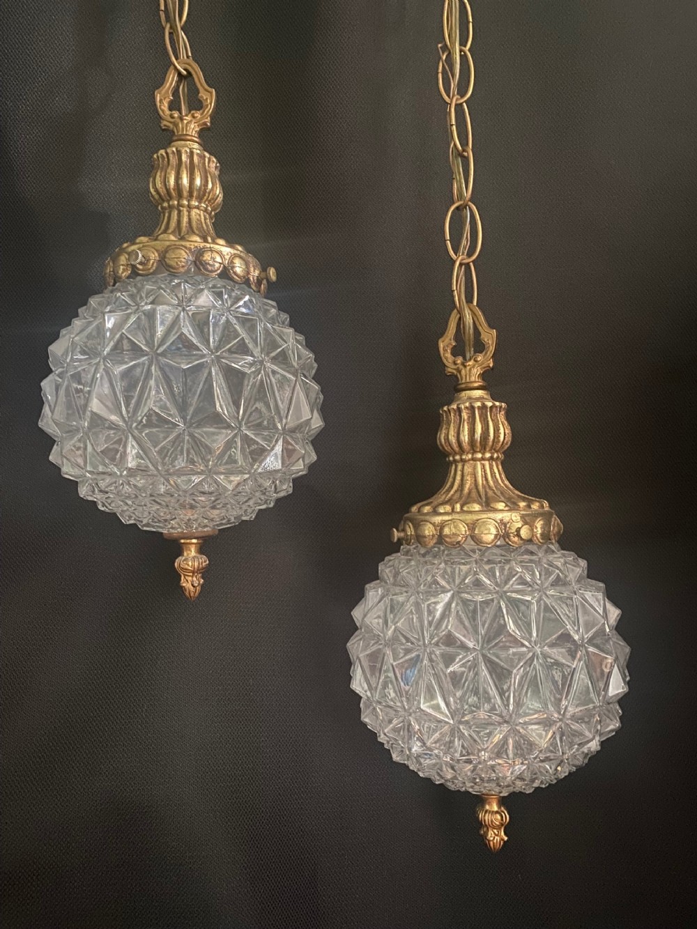 a pair of french circular glass antique hall lanterns