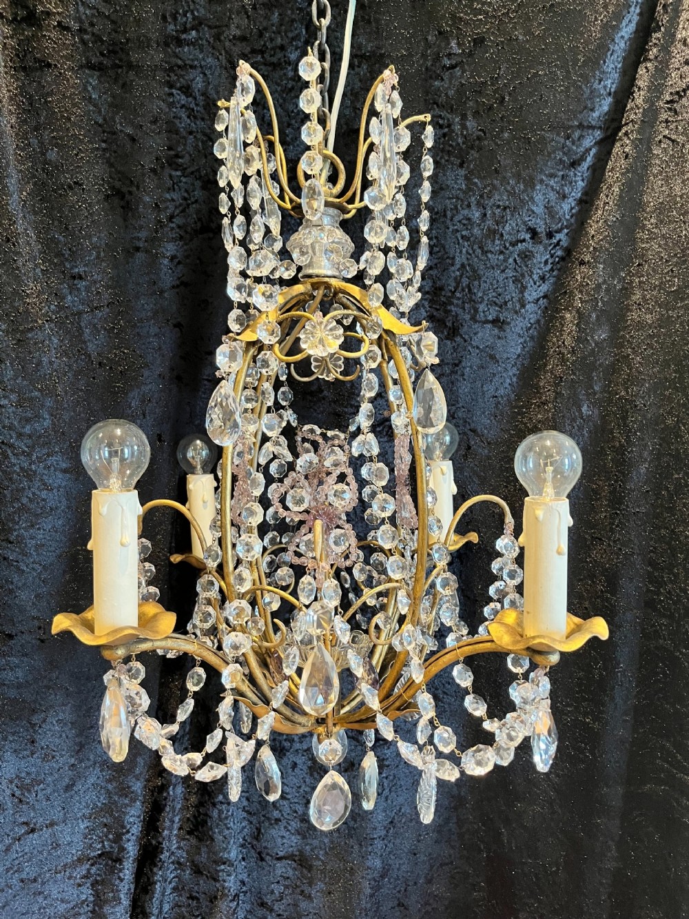 antique four light gilt and crystal chandelier from belgium