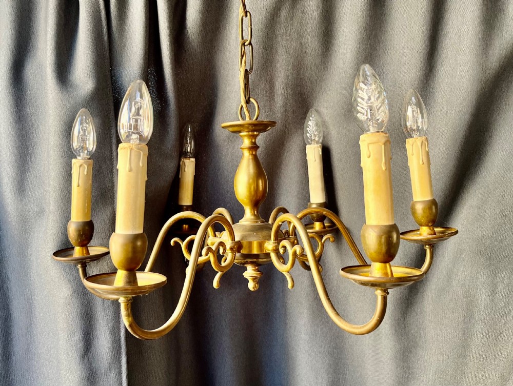 six light dutch pendant chandelier c1930