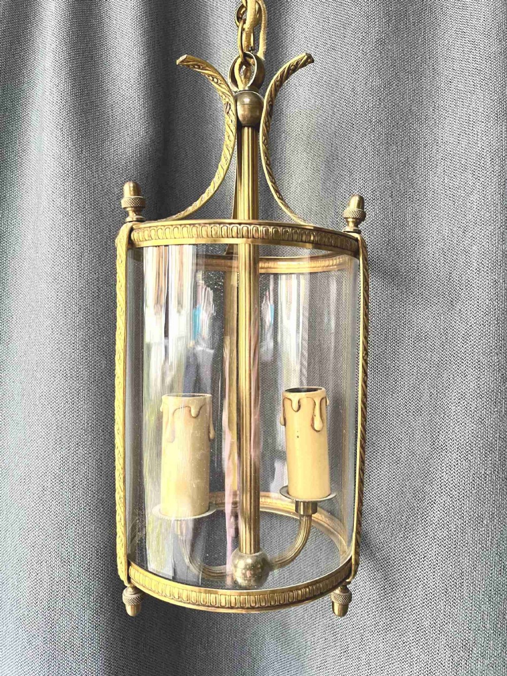 a french circular brass two light lantern c1920