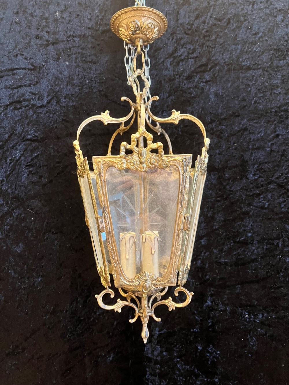 french brass gilded three light antique lantern