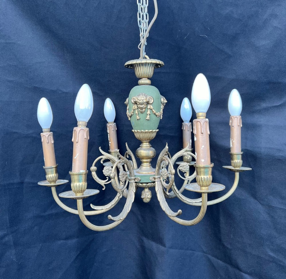 french six light enamelled antique pendant chandelier