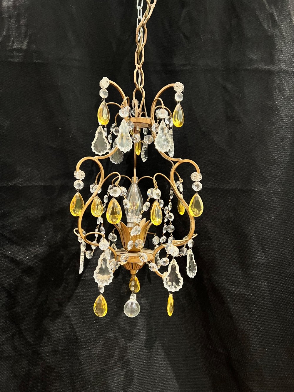 one light florentine antique chandelier with amber crystals