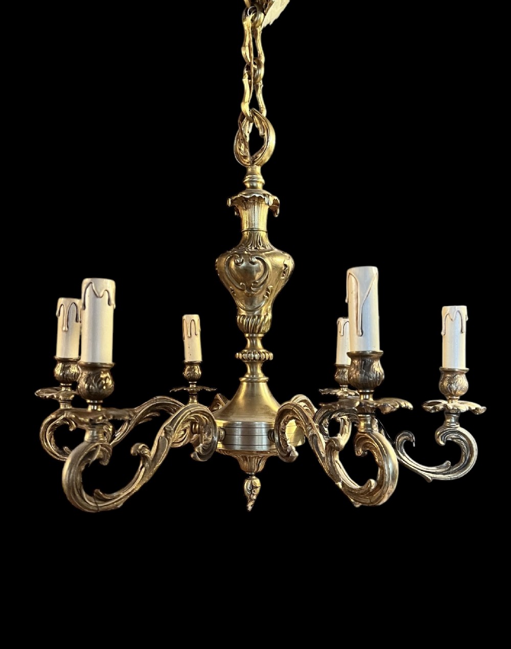 french heavy brass six light antique chandelier
