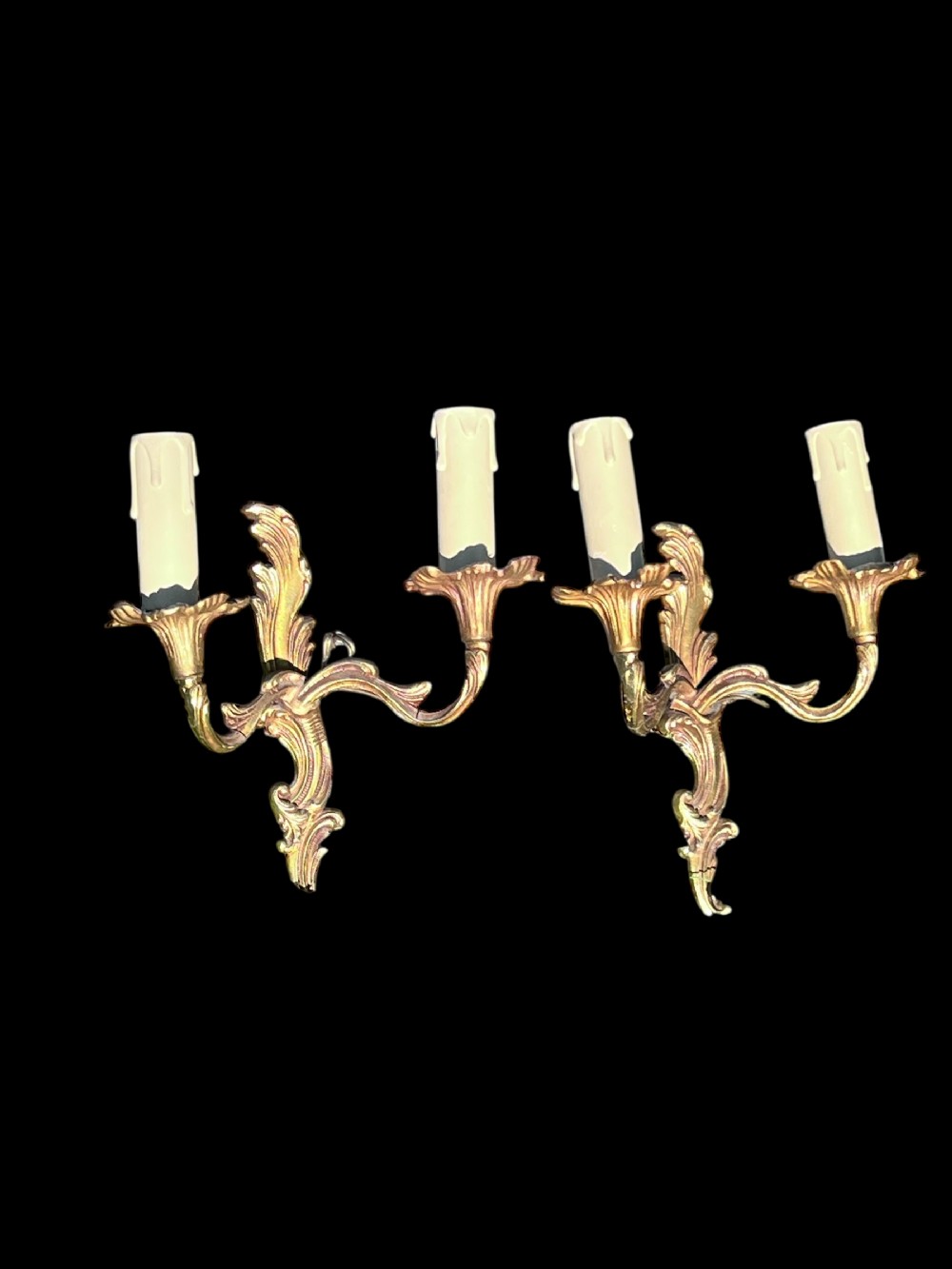 pair of small french rococo brass antique walllights