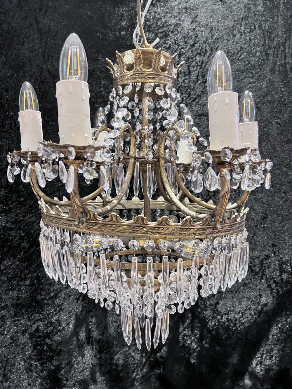 small french nine light empire waterfall antique chandelier c1920's