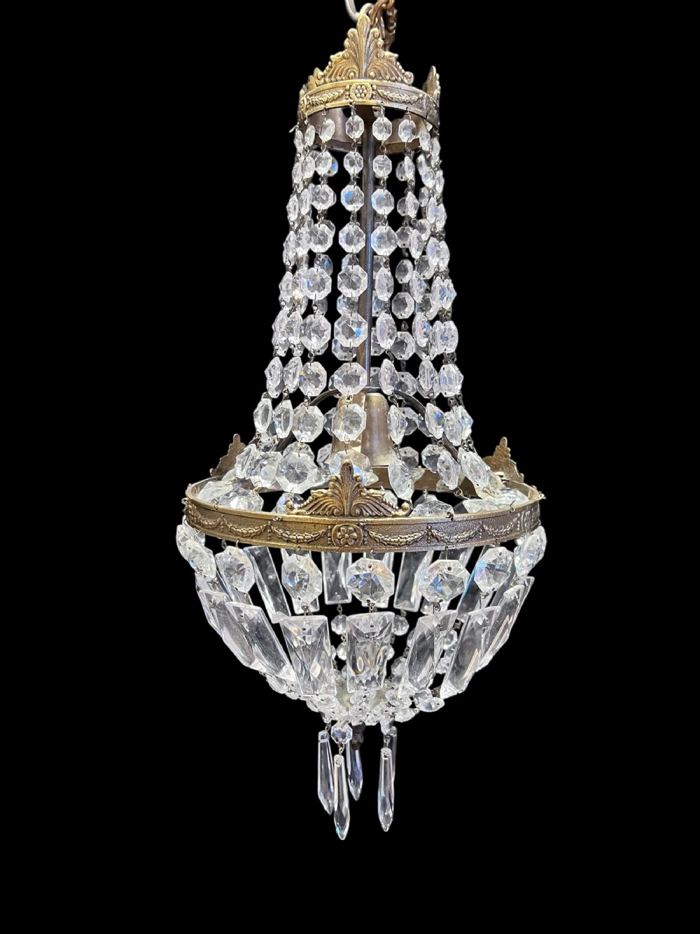 a one light french empire basket antique crystal chandelier