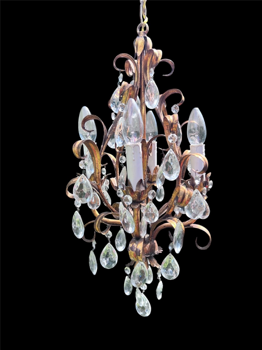 italian gilt leafy crystal antique chandelier