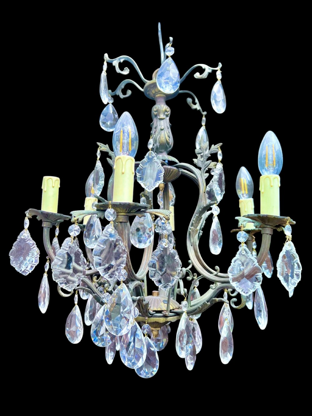six light bronze french antique chandelier