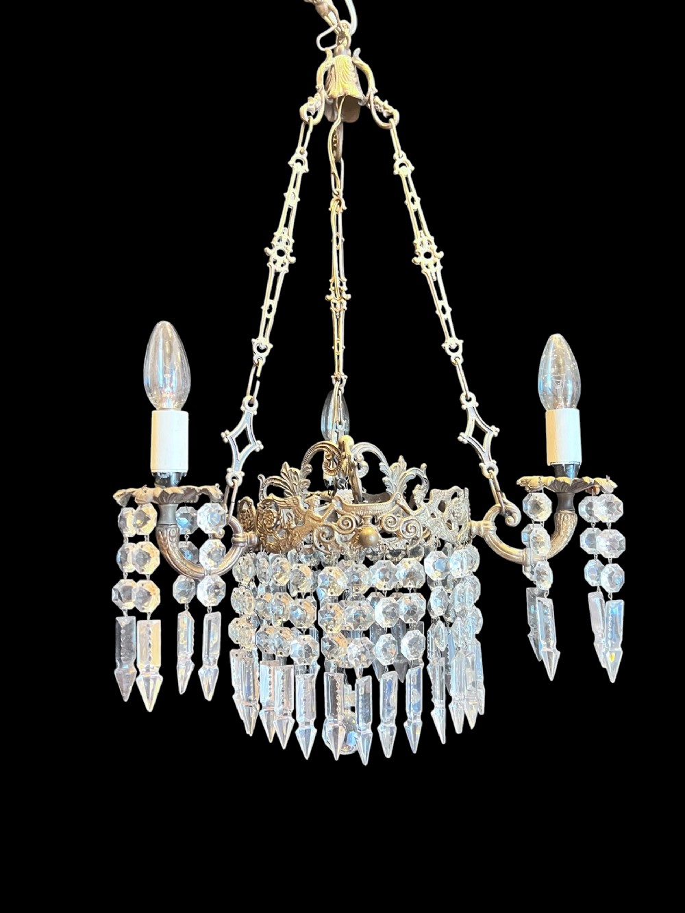 antique french art nouveau threelight brass chandelier