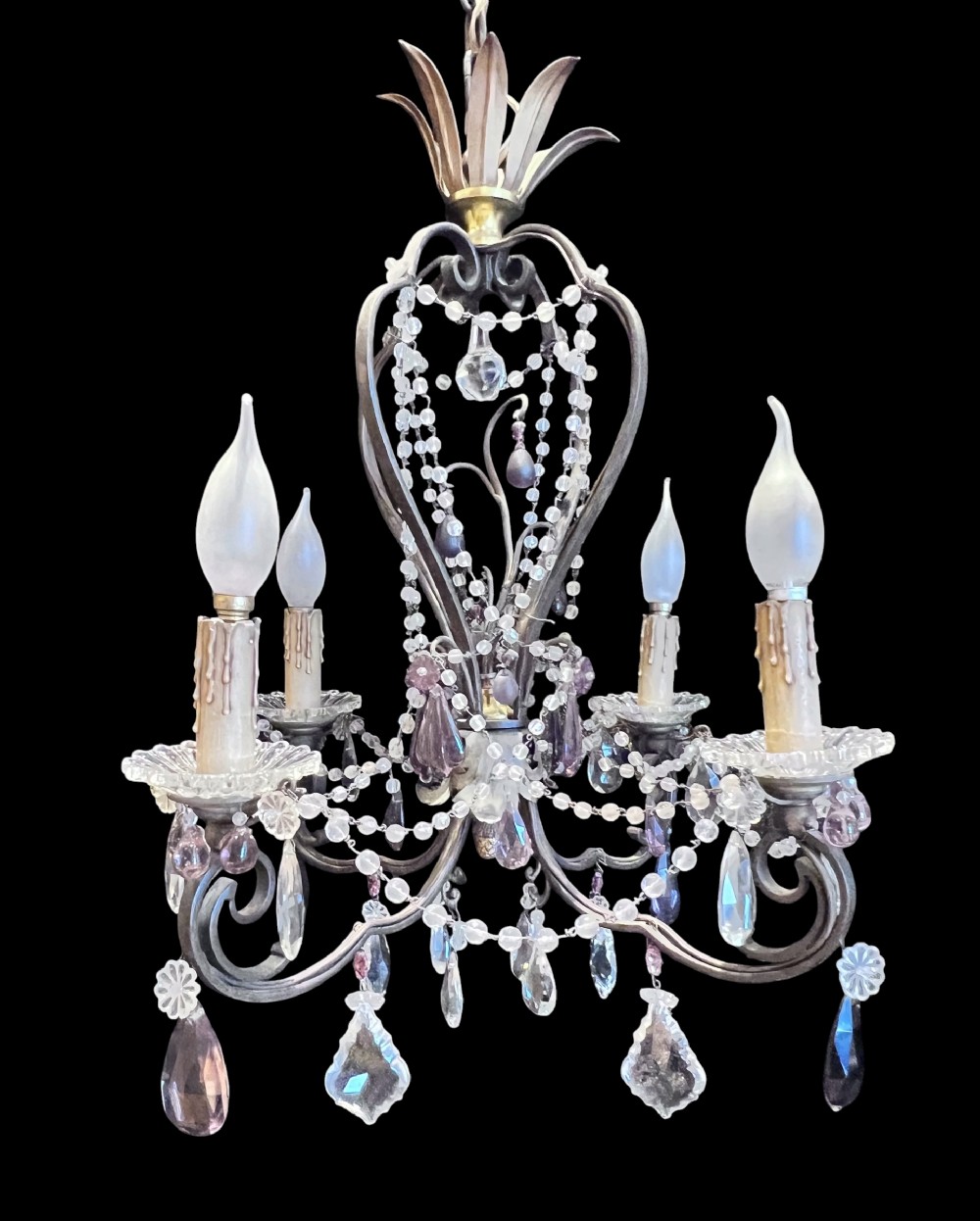 four light french amethyst french antique chandelier