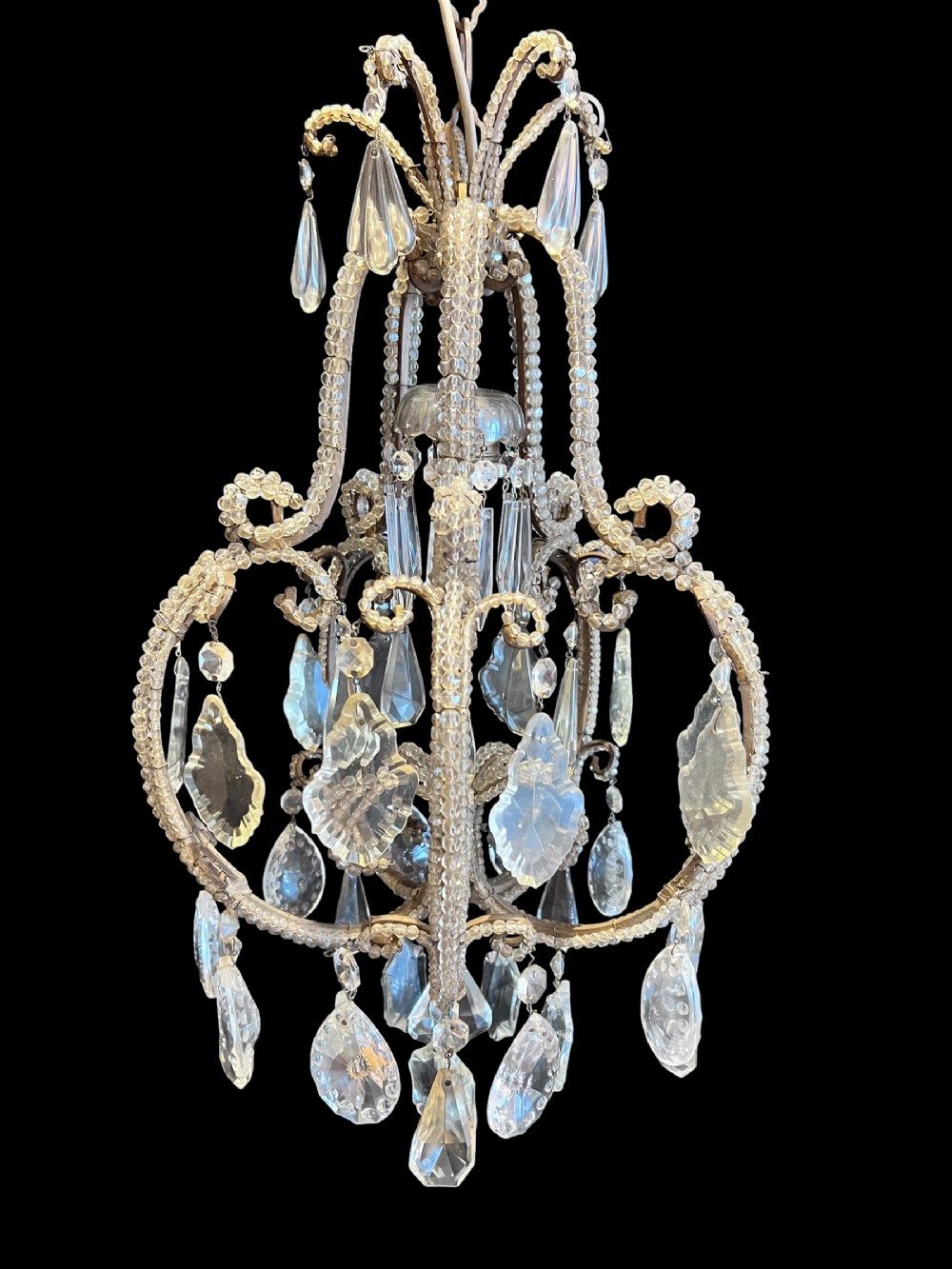 a fabulous one light beaded italian antique chandelier